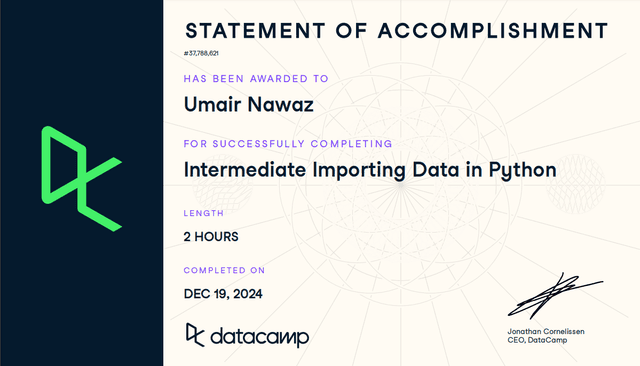 Importing Data In Python Certificate