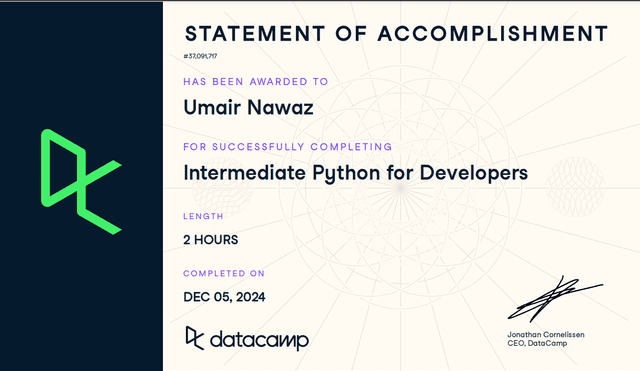 Intermediate-Python-for-Developers Certificate