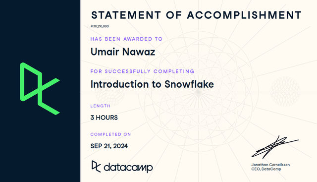 Introduction-to-Snowflake-by-DataCamp Certificate